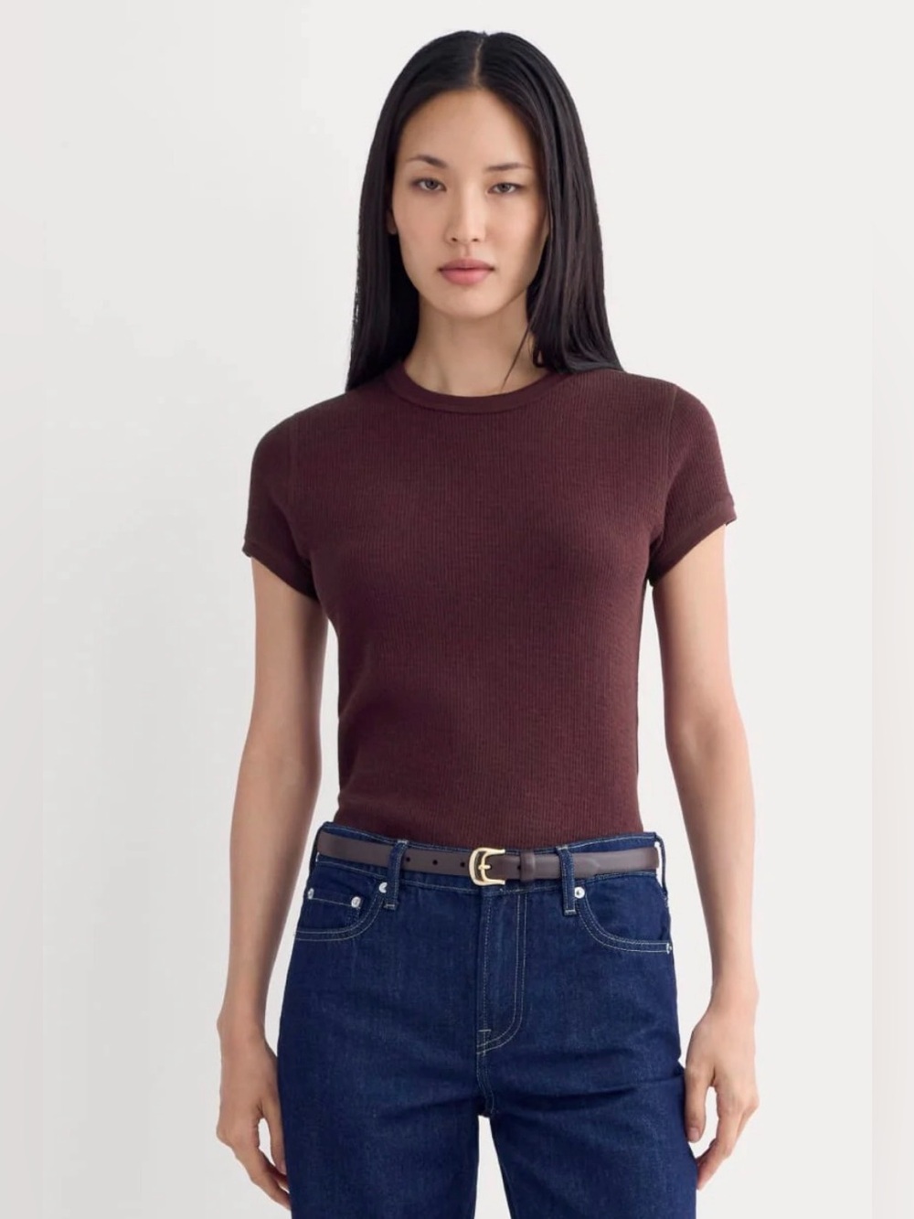 New Everlane SHRUNKEN TEE IN COZY WAFFLE Heathered Port Royal Size S
